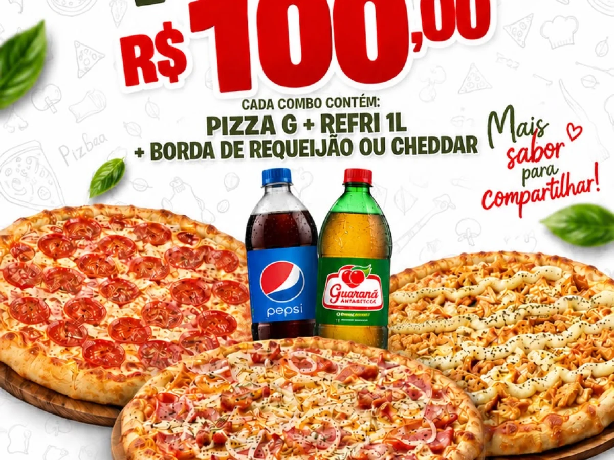 3 Pizzas + 3 Refri Guarana ou Pepsi