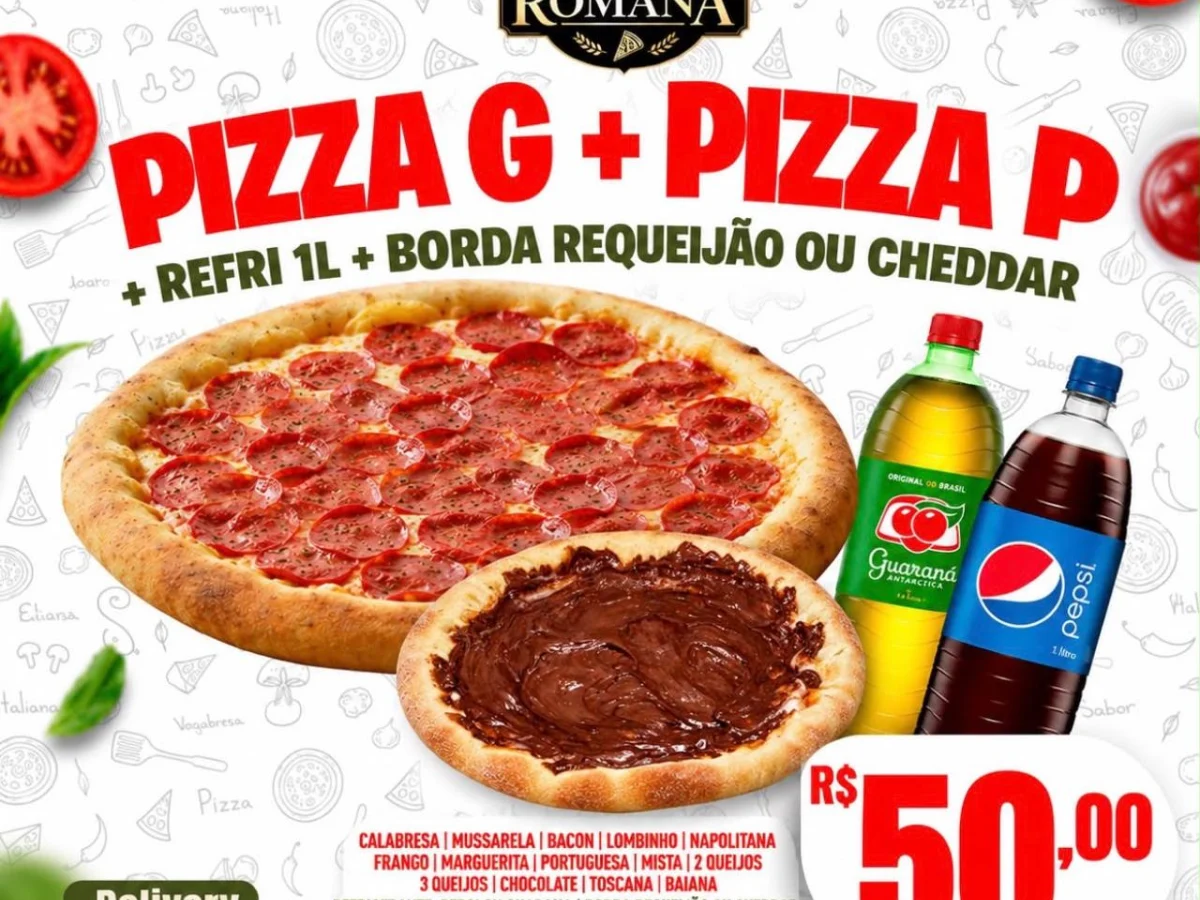 Pizza G + Pizza P + Refri Guarana ou Pepsi